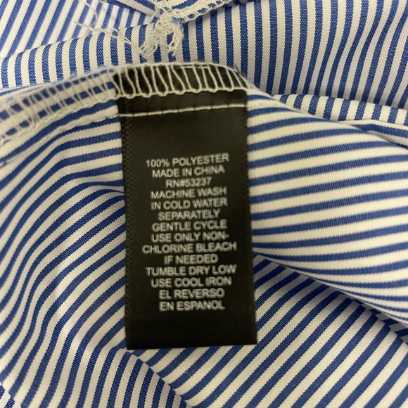 NWT Mlle Gabrielle XL Polyester Blue Stripe Button Down Shirt Dress Sash Belt - Picture 9 of 10